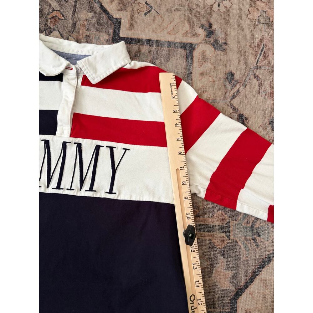 Tommy Hilfiger Rugby Shirt Womens Small Red White Blue Spellout Long Sleeve - Picture 7 of 8